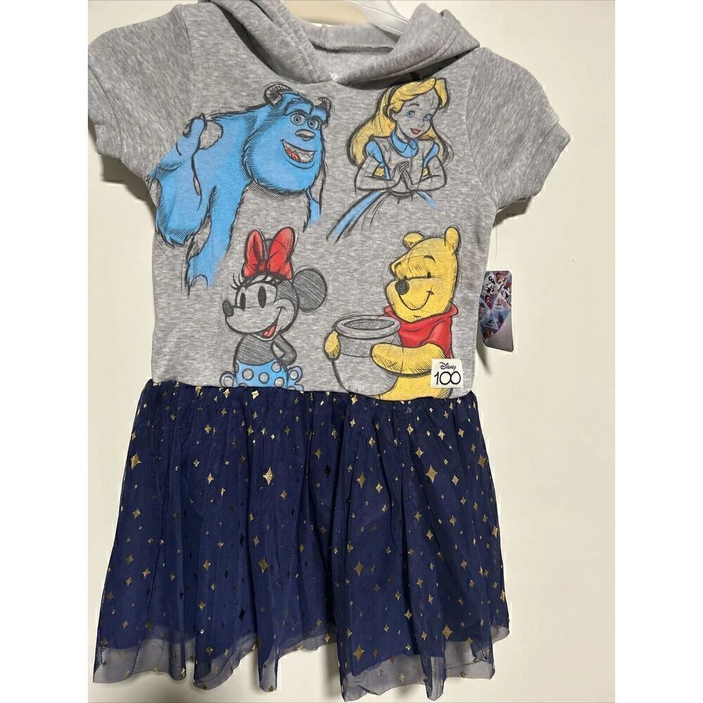Disney Girls 100 Years Hooded Dress with Tulle Skirt Size 7-8 NWT